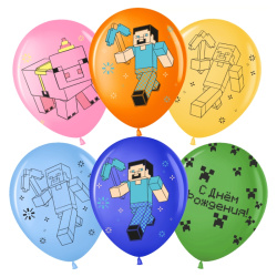 Гелиевый шар, С Днём Рождения, Пиксельный Герой, Ассорти