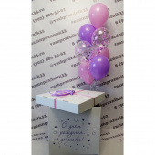 Коробка 60 см, Белая, 7 шаров (розово-фиолетовые)
