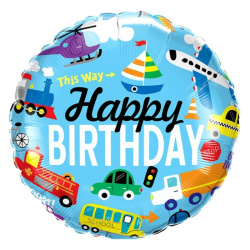 Гелиевый шар, Круг, С Днём Рождения, Машинки